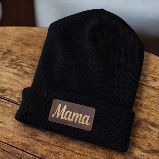 Mama Gold Leatherette Engraved Beanie