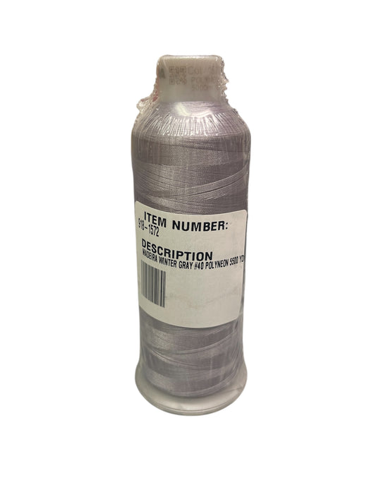 MADEIRA 1572 POLYNEON #40 WEIGHT Winter Gray Machine Embroidery Thread 5500 yard cone
