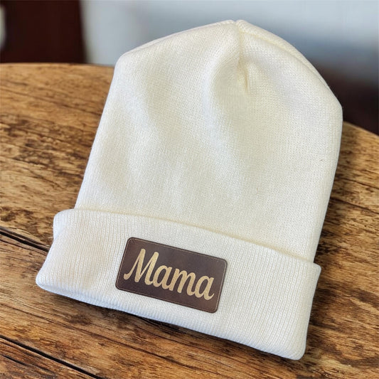 Mama Gold Leatherette Engraved Beanie